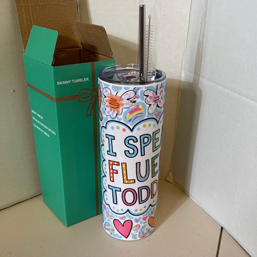 Colorful Floral I Speak Fluent Toddler Skinny Tumbler - Picture 5 of 5